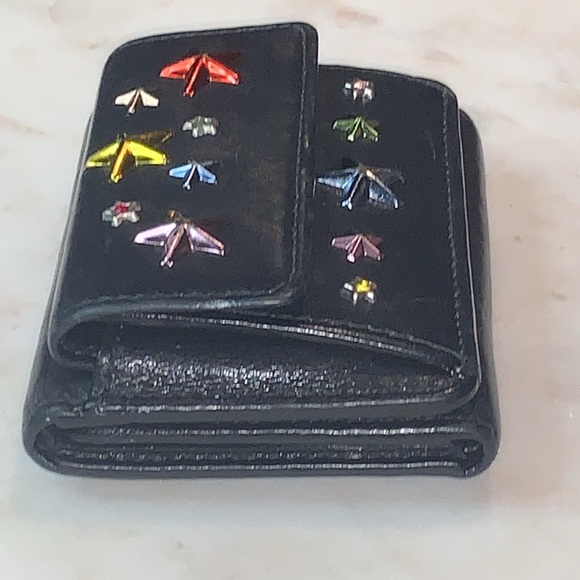 JIMMY CHOO NEMO BLACK RAINBOW STAR MIX TRIFOLD WALLET RARE LEATHER - Picture 6 of 15